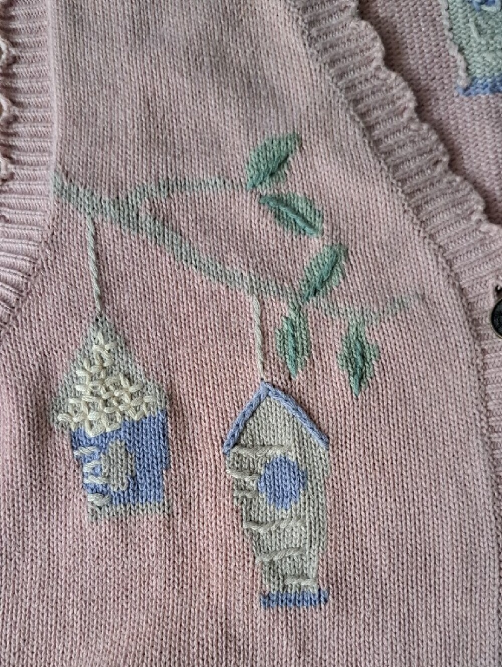 Vintage Pink Embroidered Garden Sweater Vest. Cottagecore, 100% Cotton. Beauty!! - Picture 4 of 8
